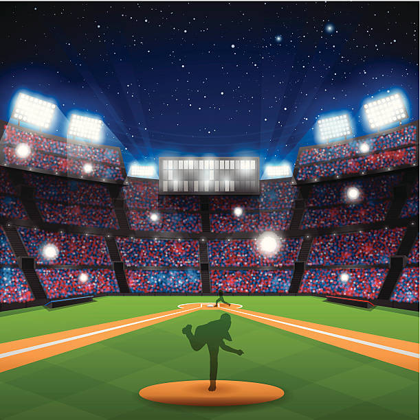 ilustraciones, imágenes clip art, dibujos animados e iconos de stock de estadio de béisbol - home run