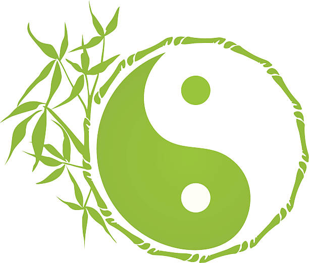 бамбук шар инь-ян - yin yang symbol taoism herbal medicine symbol stock illustrations