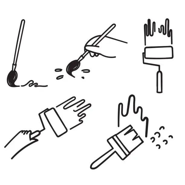 Vector illustration of hand drawn doodle Set of Brushes and Painting Related illustration