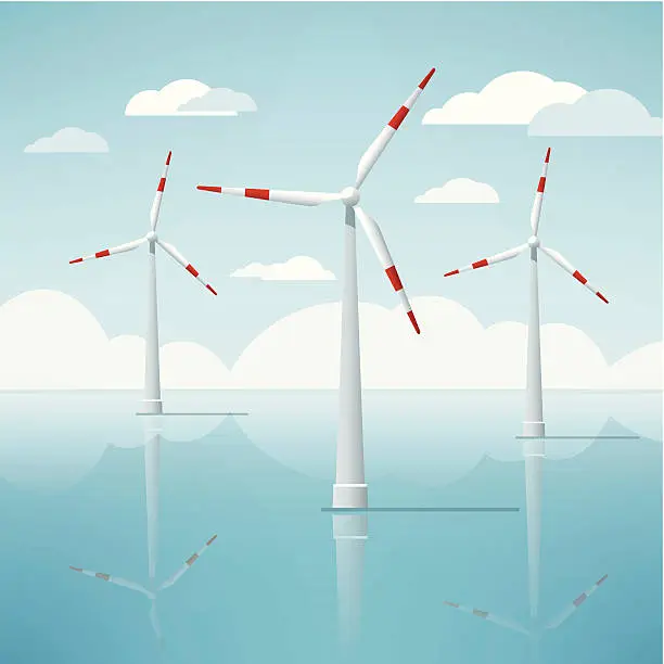 Vector illustration of Wind Turbine Offshore Seascape Vector