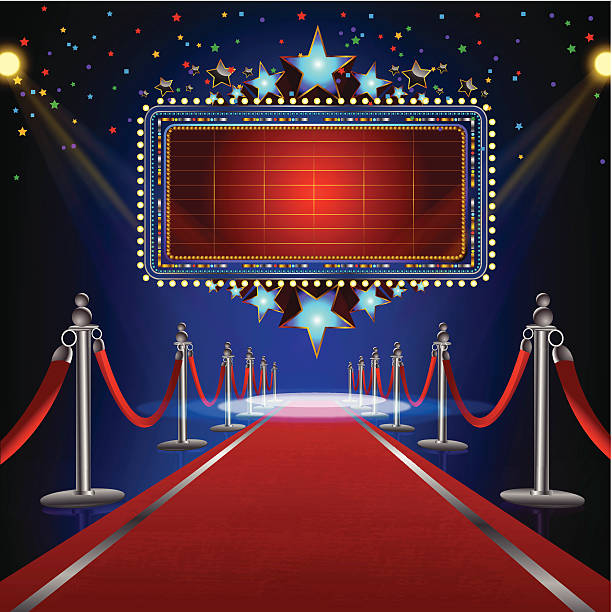 istock Illustration of a red carpet with ropes leading to cinema 166054384