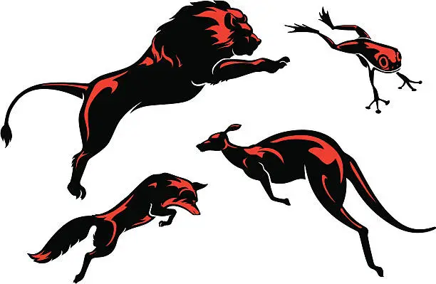 Vector illustration of Leaping Animals Set