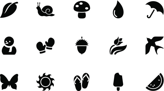 A collection of seasons icons, in various sizes and formats: