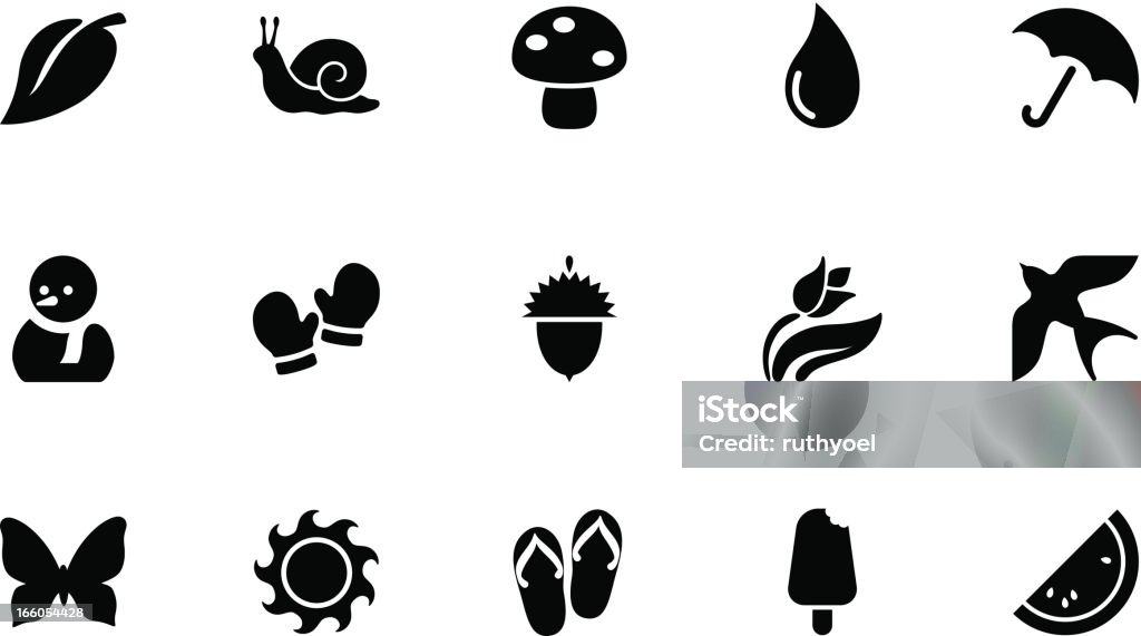 Seasons icons . Simple black A collection of seasons icons, in various sizes and formats: Icon Symbol stock vector