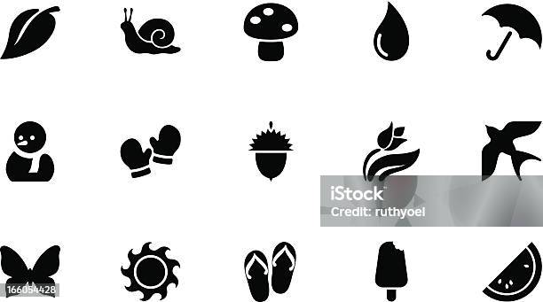 Seasons Icons Simple Black Stock Illustration - Download Image Now - Icon Symbol, Snail, Snowman