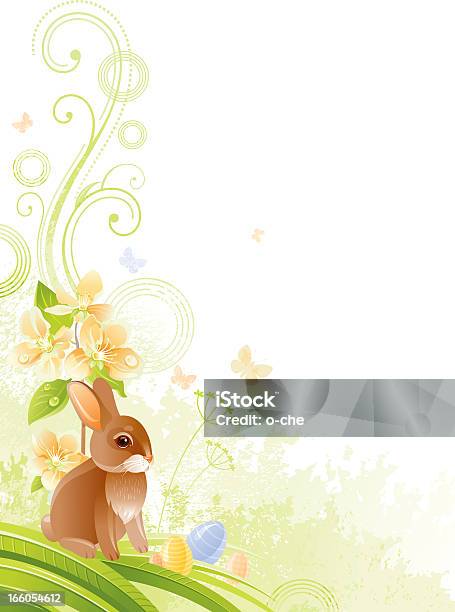 Vertical Easter Background With Copyspace Fruit Tree Branch And Bunny Stock Illustration - Download Image Now