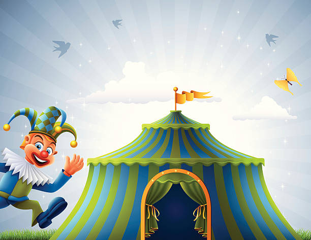 illustrazioni stock, clip art, cartoni animati e icone di tendenza di benvenuti a circo - circus clown carnival harlequin