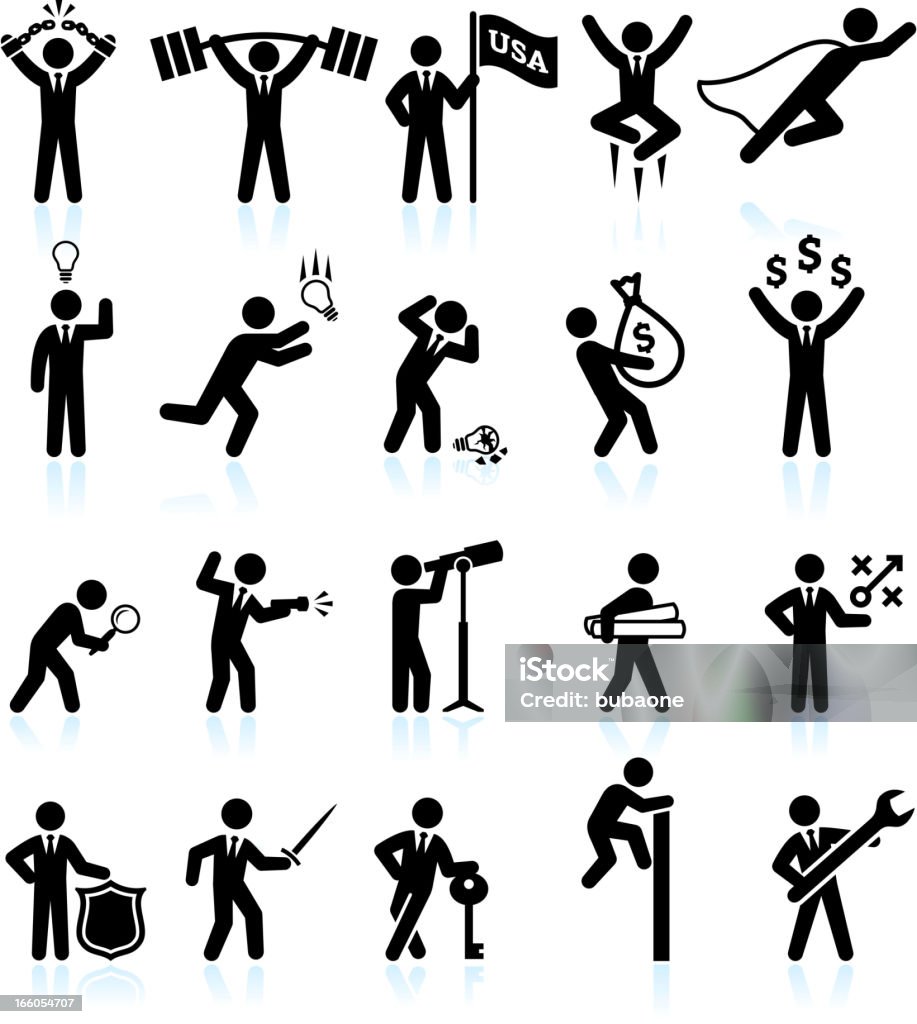 Hard Work Office Politics and Businessman black & white icons Hard Work Office Politics and Businessman Black & White Set Icon Symbol stock vector