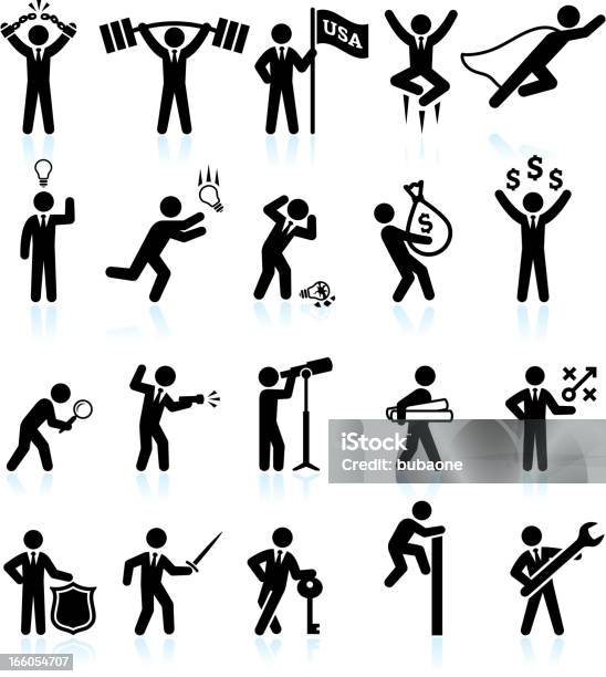 Hard Work Office Politics And Businessman Black White Icons Stock Illustration - Download Image Now