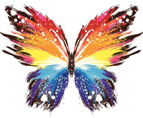 Rainbow butterfly in grunge style. EPS 8.