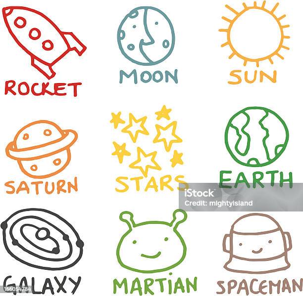 お子様用のスペース関連の落書きアイコンセット - 子供の絵のベクターアート素材や画像を多数ご用意 - 子供の絵, 宇宙飛行士, アイコン