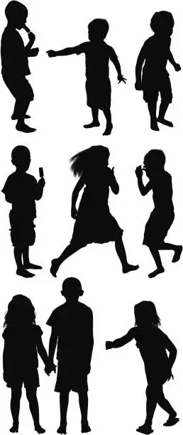 Vector illustration of Multiple silhouettes of children