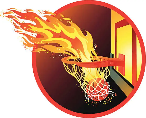 Vector illustration of Basketball with Fire Trail in the Hoop