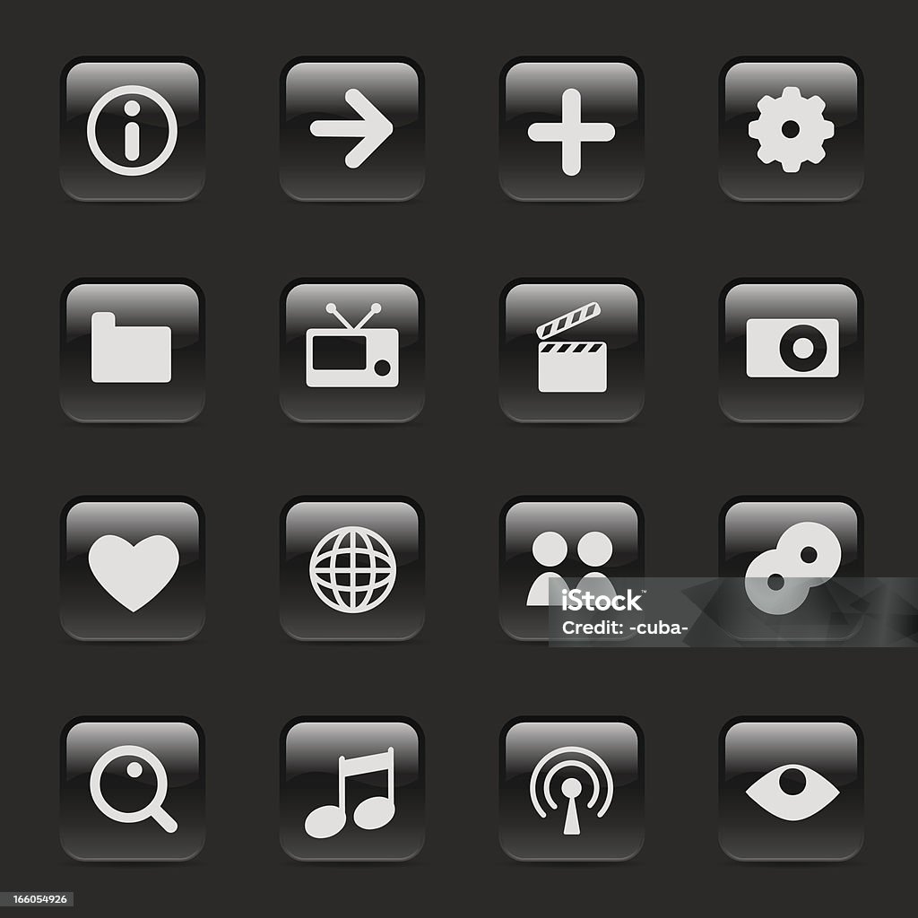 Multimédia ícones em preto brilhante botões - Royalty-free Barulho arte vetorial