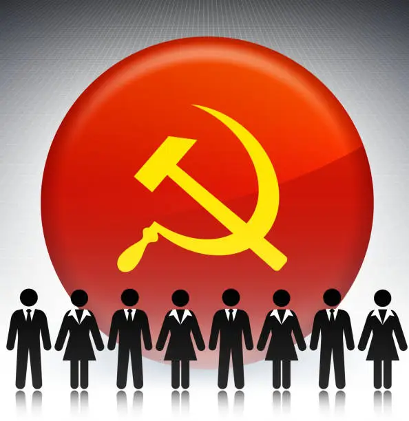 Vector illustration of CCCP Flag Button with Business Concept Stick Figures