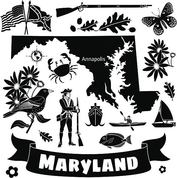 Vector illustration of Maryland state map and icons