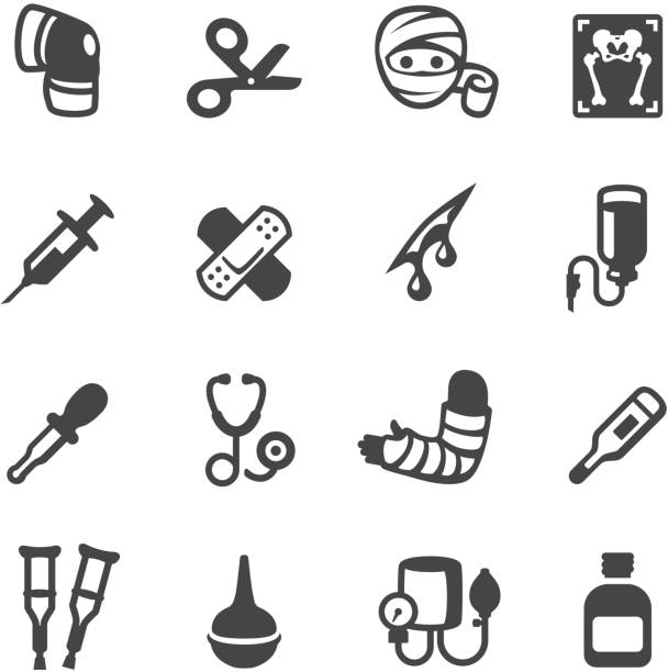 ilustrações, clipart, desenhos animados e ícones de vector conjunto de ícones de suprimentos médicos - gauze bandage adhesive bandage healthcare and medicine