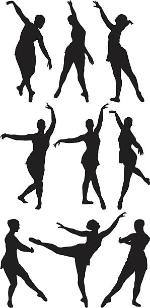 verschiedene silhouetten der ballett-tänzer - standing on one leg white background strength balance stock-grafiken, -clipart, -cartoons und -symbole