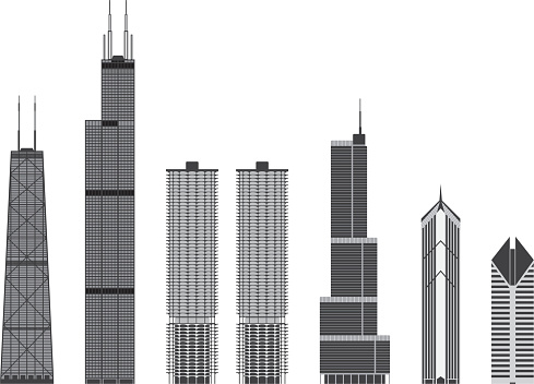 Famous architectural landmarks of Chicago. High resolution JPG, PDF, PNG (transparent background) and AI files available in zip file.