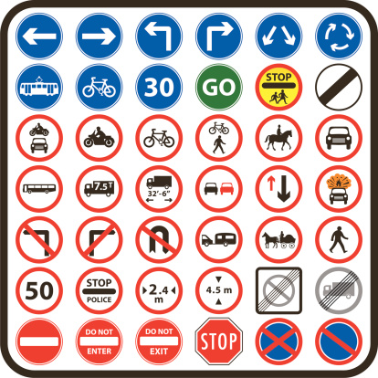 Collection of simple UK road signs (Mandatory type road signs)