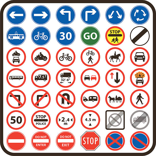 Simple UK Road Signs: Mandatory Series Collection of simple UK road signs (Mandatory type road signs) road sign stock illustrations