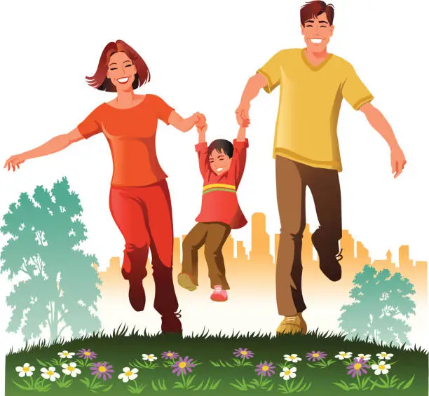 Vector illustration of Happy Family Having Fun