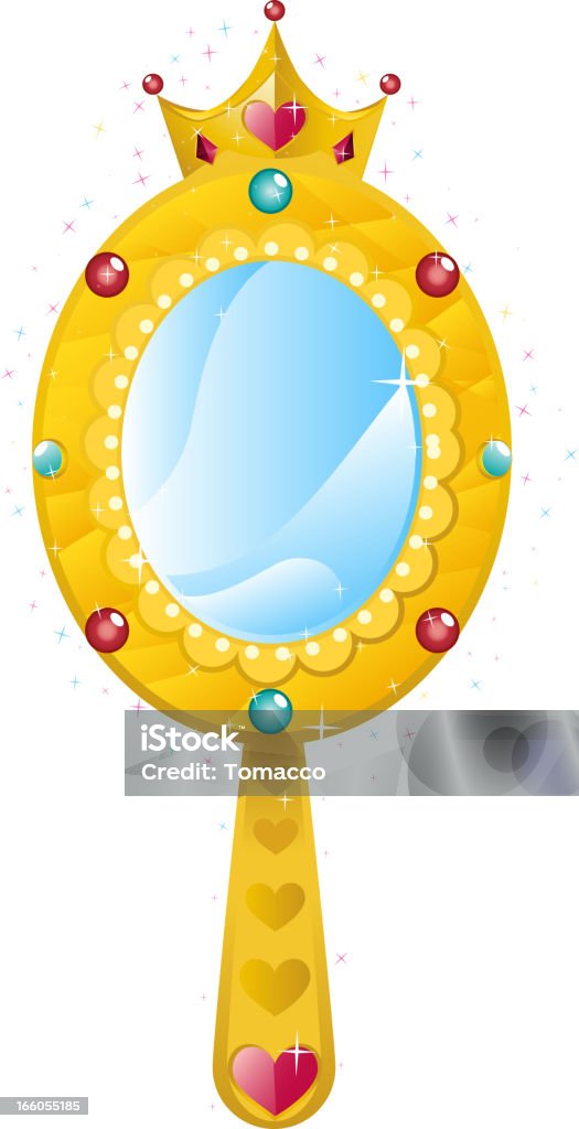 Принцесса magic mirror с блестящей сердца и бриллиантами - Векторная графика Ручное зеркало роялти-фри