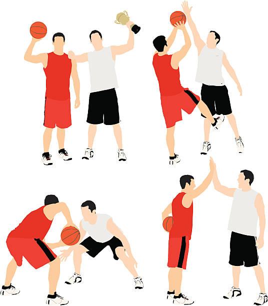 ilustraciones, imágenes clip art, dibujos animados e iconos de stock de básquetbol jugadores en acción - basketball basketball player shoe sports clothing