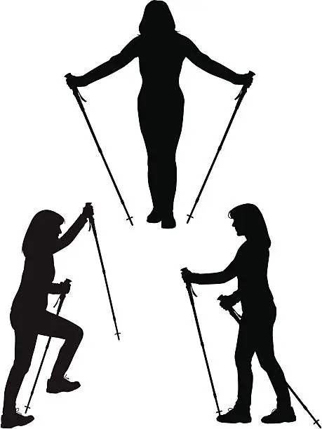 Vector illustration of Silhouettes of a female hiker in different poses