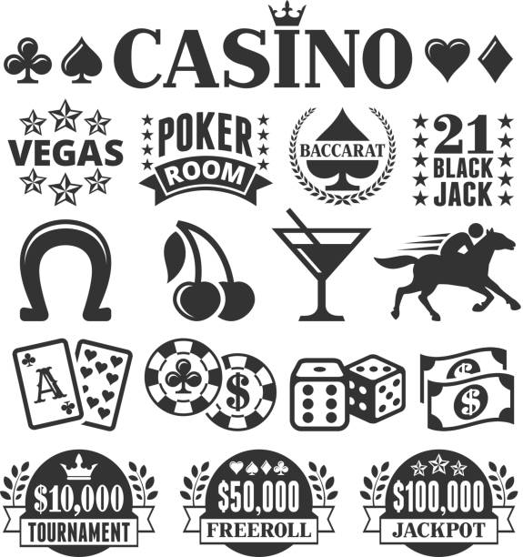 las vegas casino czarny & białe wektor zestaw ikon - vegas sign stock illustrations