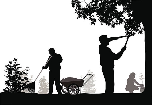 Outdoors At Last A-Digit gardening silhouettes stock illustrations