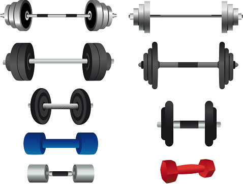 Strength Training Equipment and weight lifting GYM vector illustration.