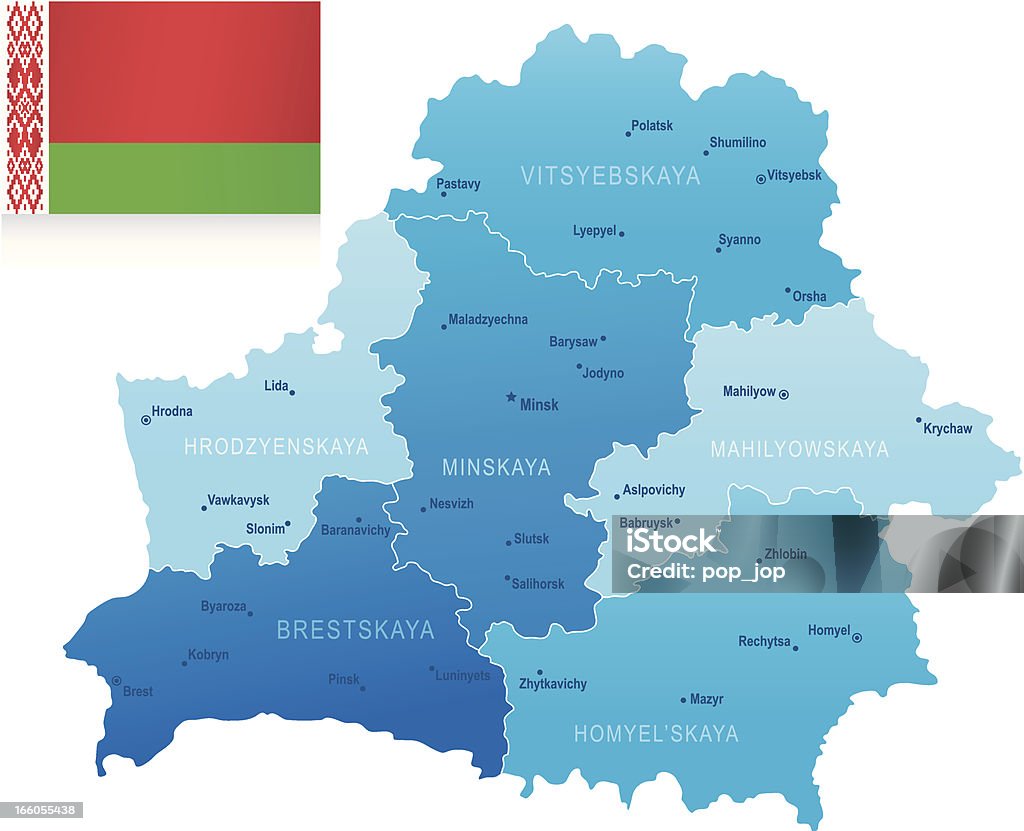 Mapa de Belarús, las ciudades de Estados Unidos y la bandera - arte vectorial de Bielorrusia libre de derechos
