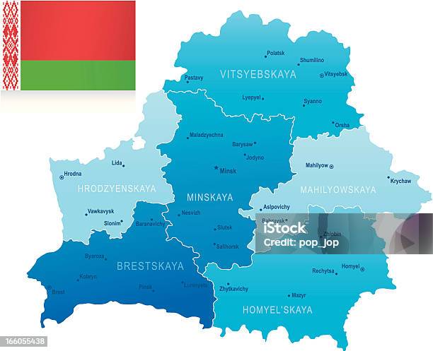 Ilustración de Mapa De Belarús Las Ciudades De Estados Unidos Y La Bandera y más Vectores Libres de Derechos de Bielorrusia