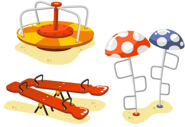 Vector illustration of Park Playground Equipment for Children Playing Stations