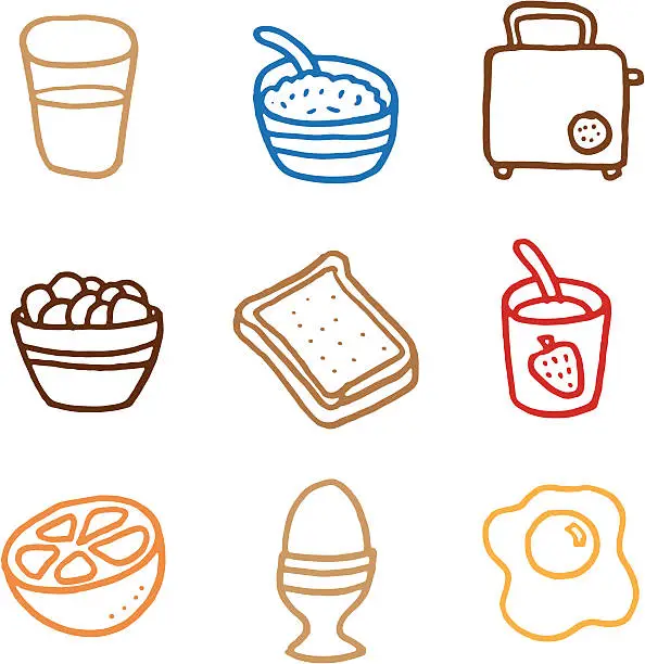 Vector illustration of Breakfast doodle icon set