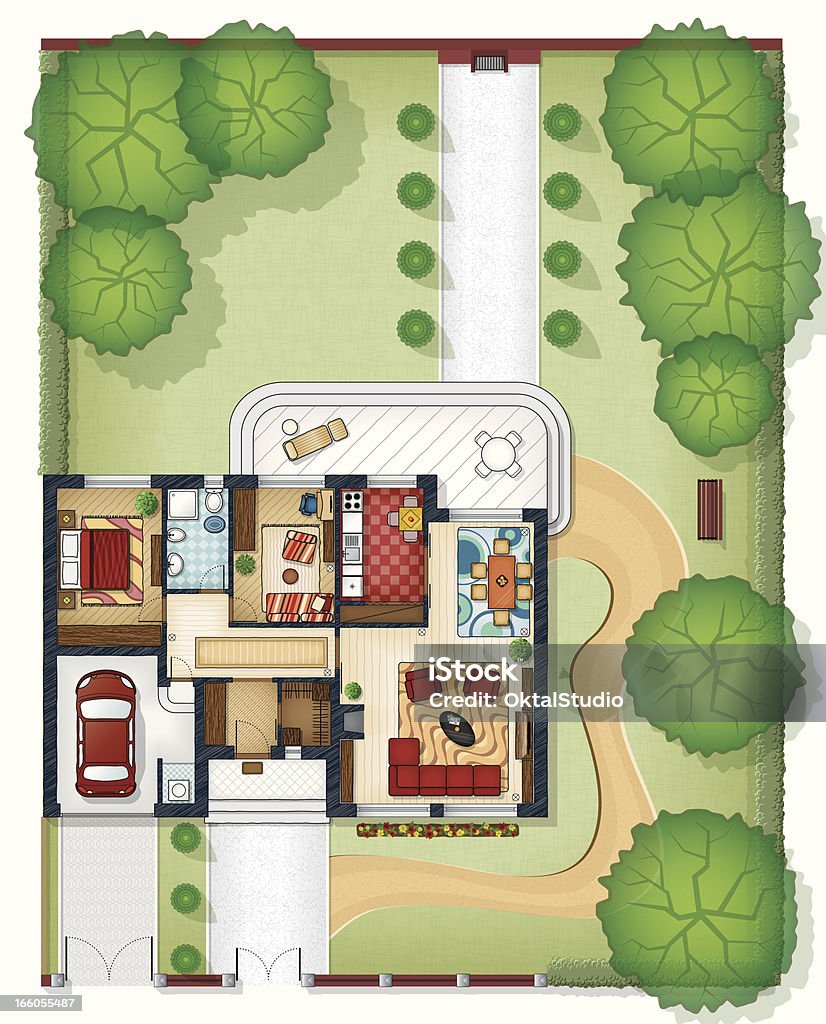 Plan de maison - clipart vectoriel de Jardin de la maison libre de droits