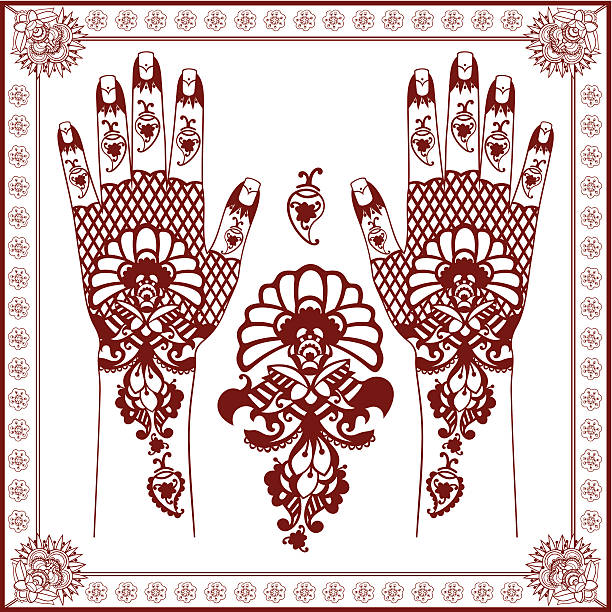 ilustraciones, imágenes clip art, dibujos animados e iconos de stock de mehndi. - hinduism henna tattoo tattoo human hand