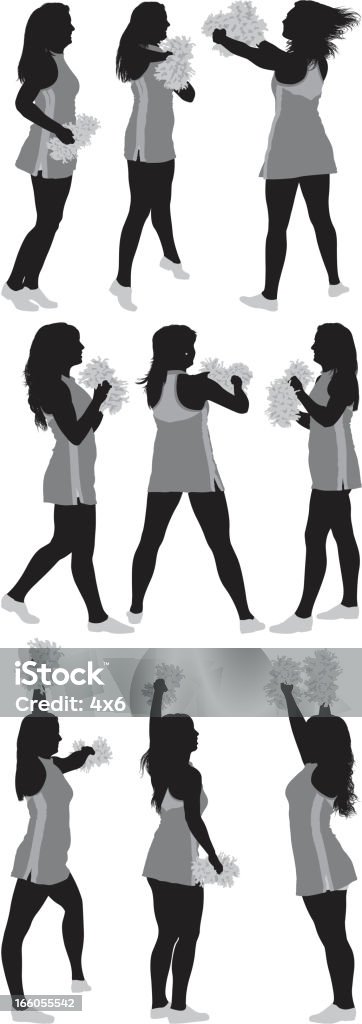 Silhouette de pom-pom girl avec pompons - clipart vectoriel de Pom-pom girl libre de droits