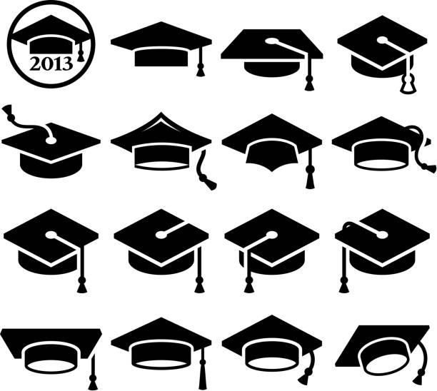 College Graduation mortar board graduation cap vector icon set Class of 2013 College Graduation  2013 stock illustrations