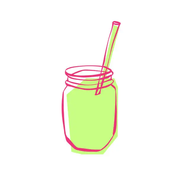 Vector illustration of Hand drawn jar with straw