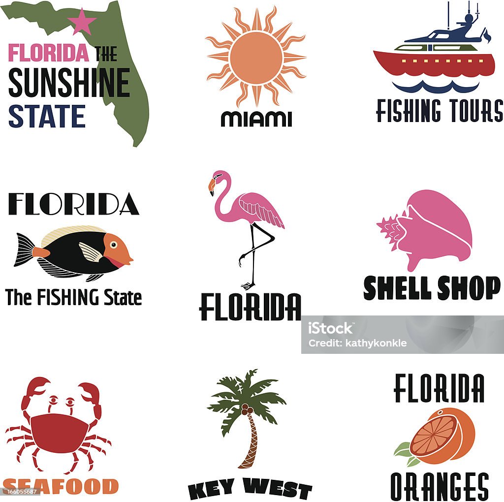 フロリダのアイコンテキスト - フラミンゴのロイヤリティフリーベクトルアート