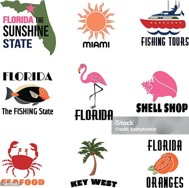 Florida Ikon Z Tekstem - Stockowe grafiki wektorowe i więcej obrazów Flaming - Flaming, Grafika wektorowa, Granica stanu w USA