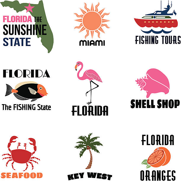 Florida icons with text Vector icons with text about Florida, USA.  florida us state stock illustrations