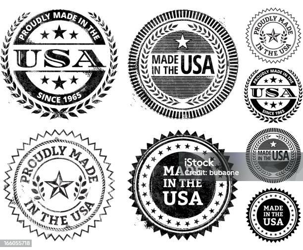 Made In The Usa In Bianco E Nero Grunge Collezione - Immagini vettoriali stock e altre immagini di Bandiera degli Stati Uniti - Bandiera degli Stati Uniti, Cerchio, Vettoriale