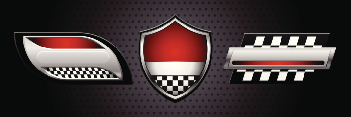 Three shiny race car icons with a textured background. Files included – jpg, ai (version 8 and CS3), and eps (version 8)