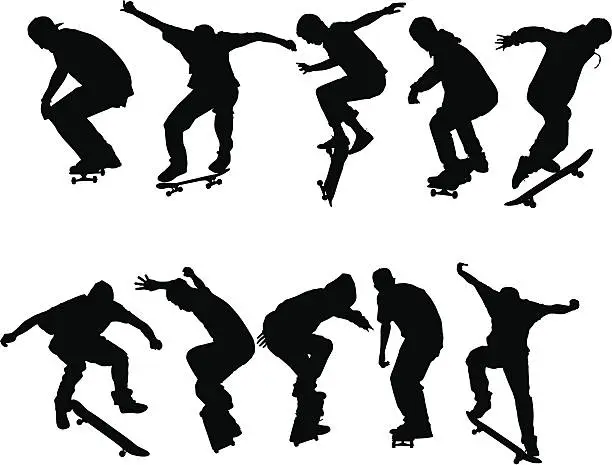 Vector illustration of Skateboarders silhouettes