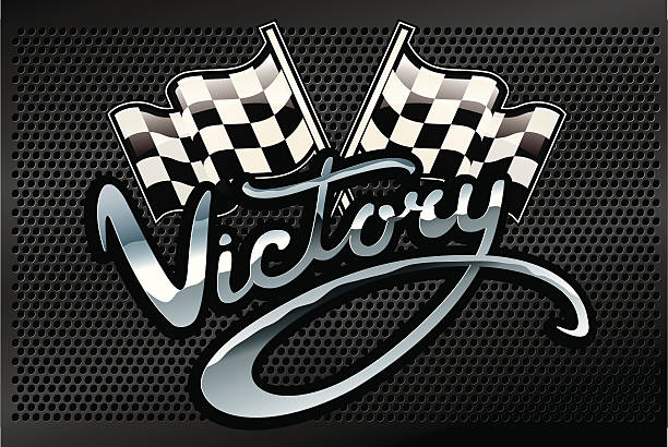 Victory Checkered Flag Emblem Glossy Victory lettering with checkered racing flags over grille. Vector illustration. vintage speedometer stock illustrations
