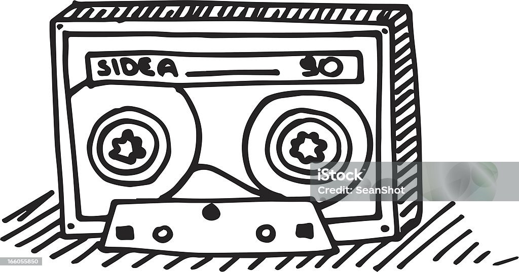 Doodled Cassete de áudio - Royalty-free 1970-1979 arte vetorial