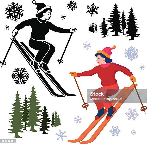 Vetores de Feminino Esquiador e mais imagens de Adolescente - Adolescente, Adolescentes Meninas, Adulto